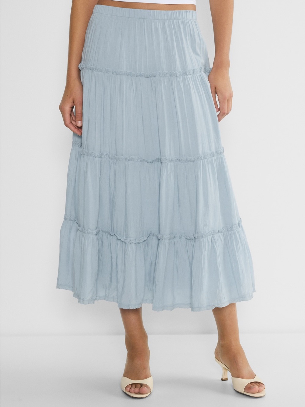 Aritzia little moon damasque midi skirt in dew blue size medium
